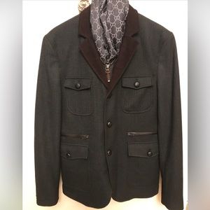 Zara Denim Couture mens wool zip outdoor jacket coat with leather Sz 40 ( L-M)